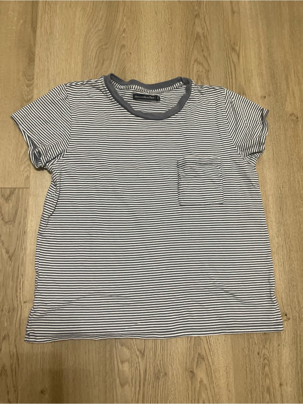 Abercrombie & Fitch White and Navy Stripe Pocket Tee (S)